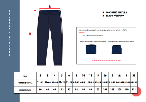 Tallas Pantalon Chandal suelto Colegio Santa Maria de las Rozas